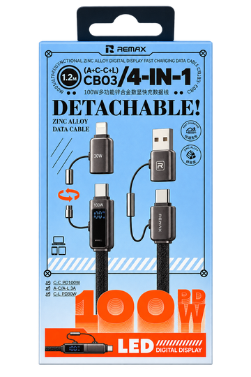4-i-1 Premium Laddkabel med Digital Display – 100W Snabbladdning