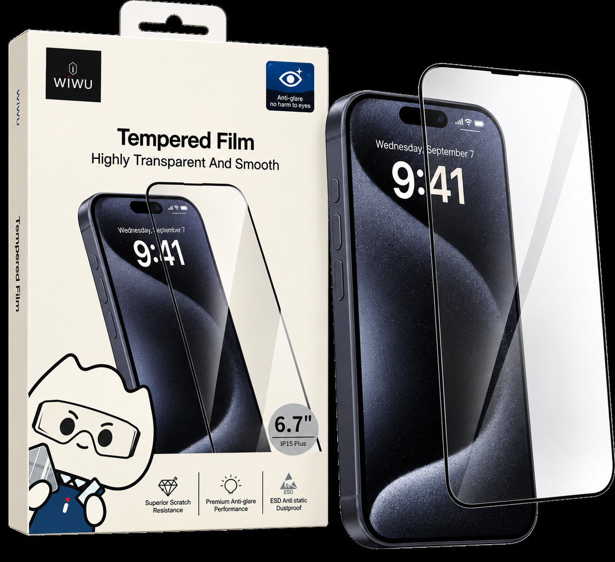 iPhone 15 Plus / 16 Plus Skärmskydd – Härdat Glas Extra Tåligt