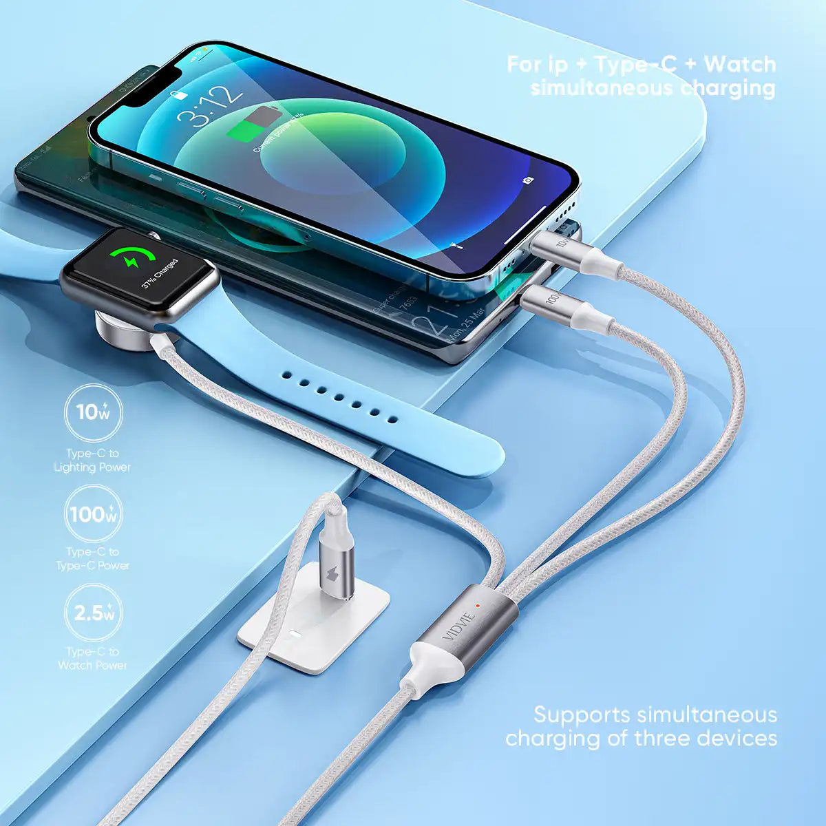 3-i-1 Multifunktionell Laddningskabel - Snabbladda Flera Enheter Samtidigt Phonefleet