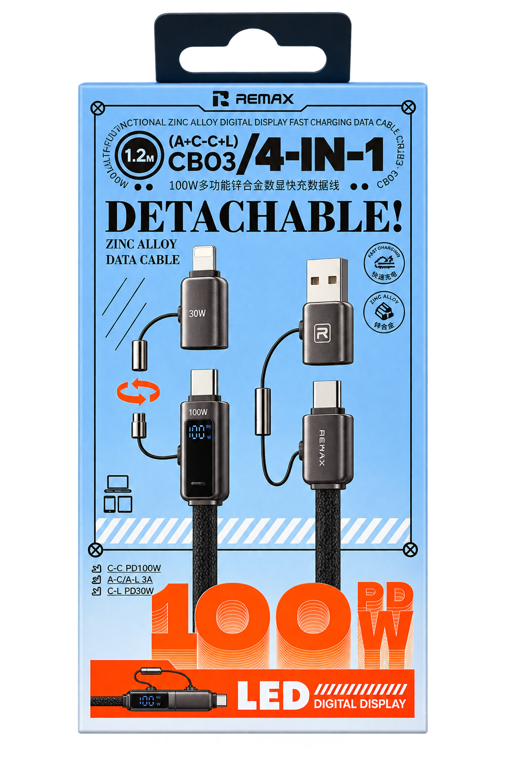 4-i-1 Premium Laddkabel med Digital Display – 100W Snabbladdning Phonefleet