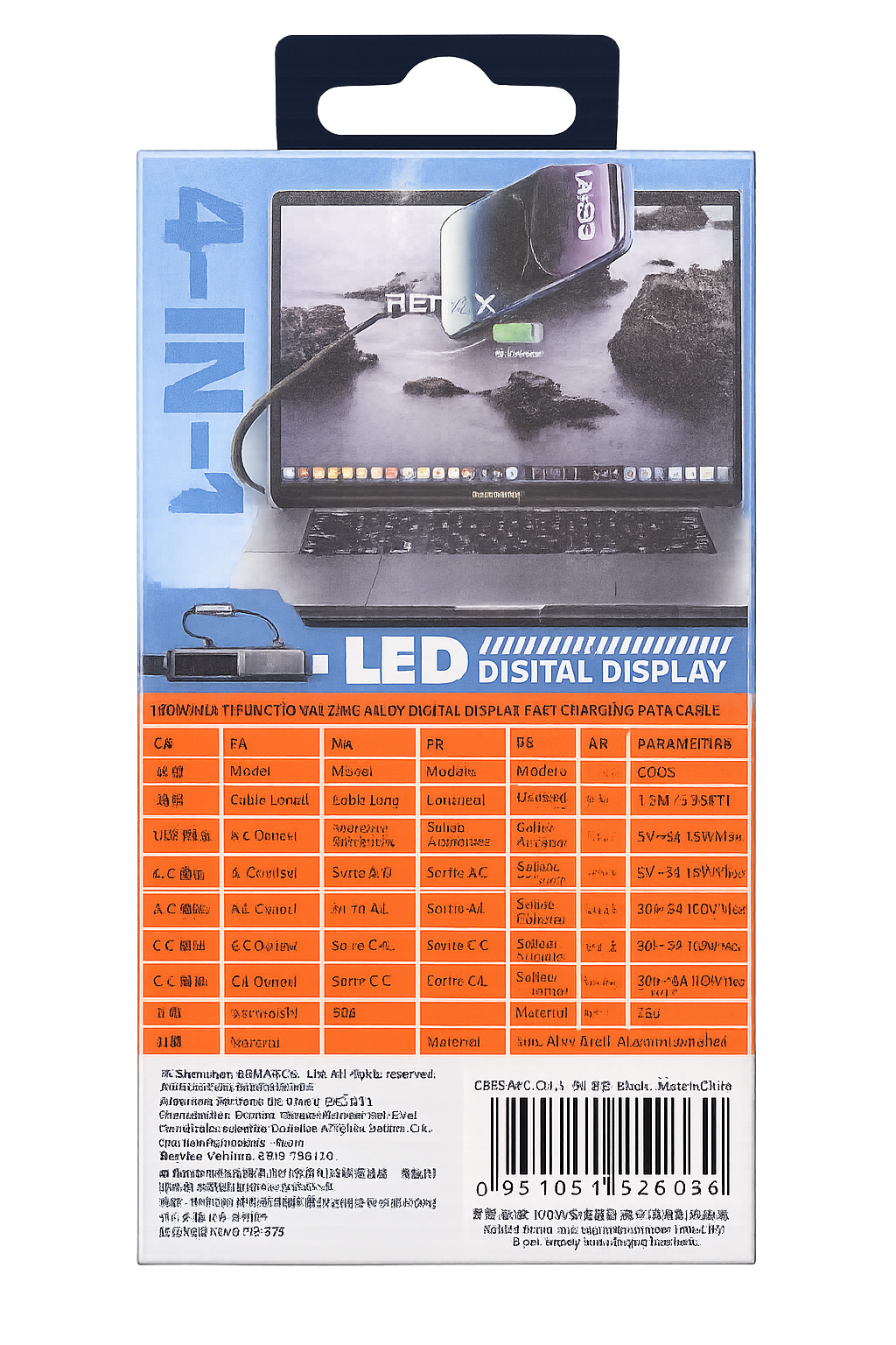 4-i-1 Premium Laddkabel med Digital Display – 100W Snabbladdning Phonefleet