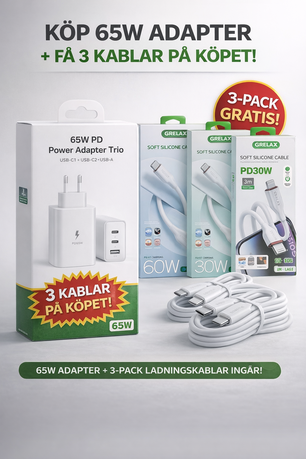 65W PD Power Adapter Trio – Snabb, kraftfull & smart laddning Phonefleet