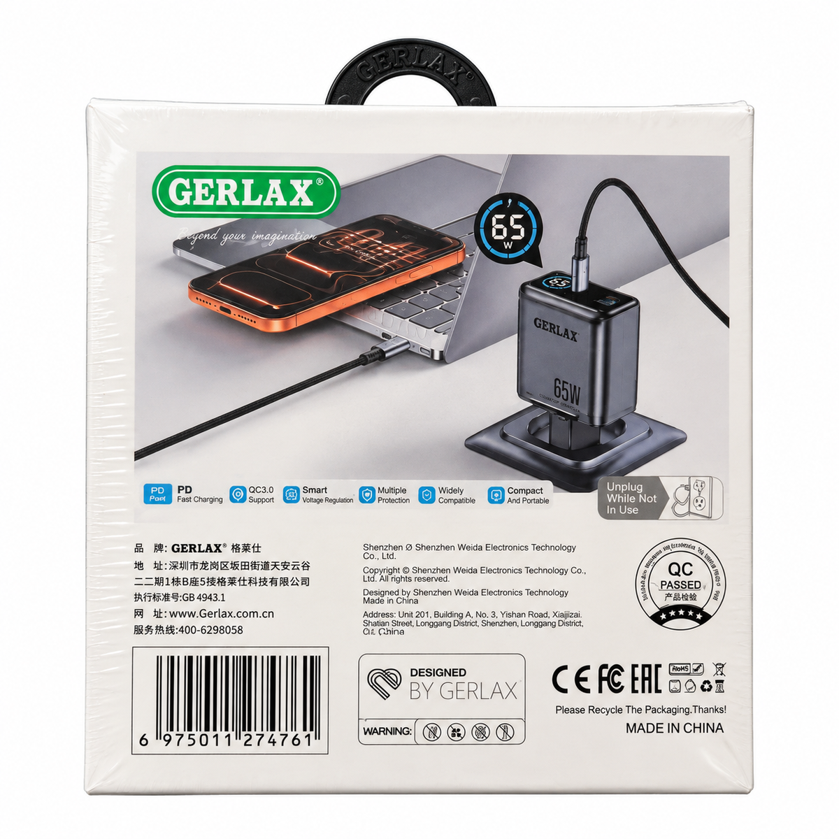 65W Snabbladdare USB-C + USB-A med LED Display – Laptop & Mobil Phonefleet