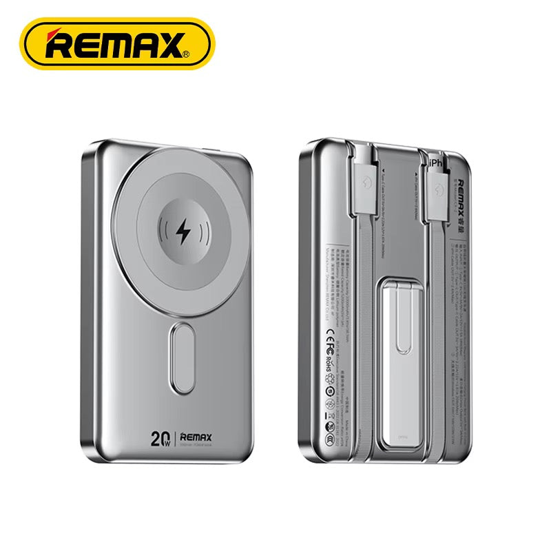 MagSafe Powerbank Remax 10 000 mAh med stativ och inbyggd Type-c och Lightning kabel Phonefleet