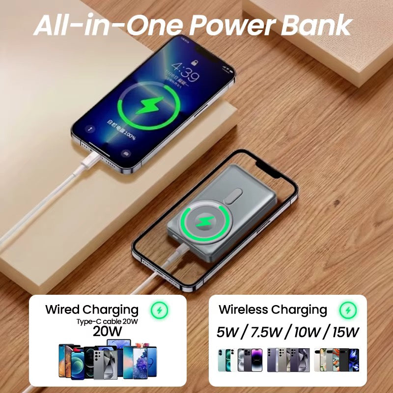 MagSafe Powerbank Remax 10 000 mAh med stativ och inbyggd Type-c och Lightning kabel Phonefleet