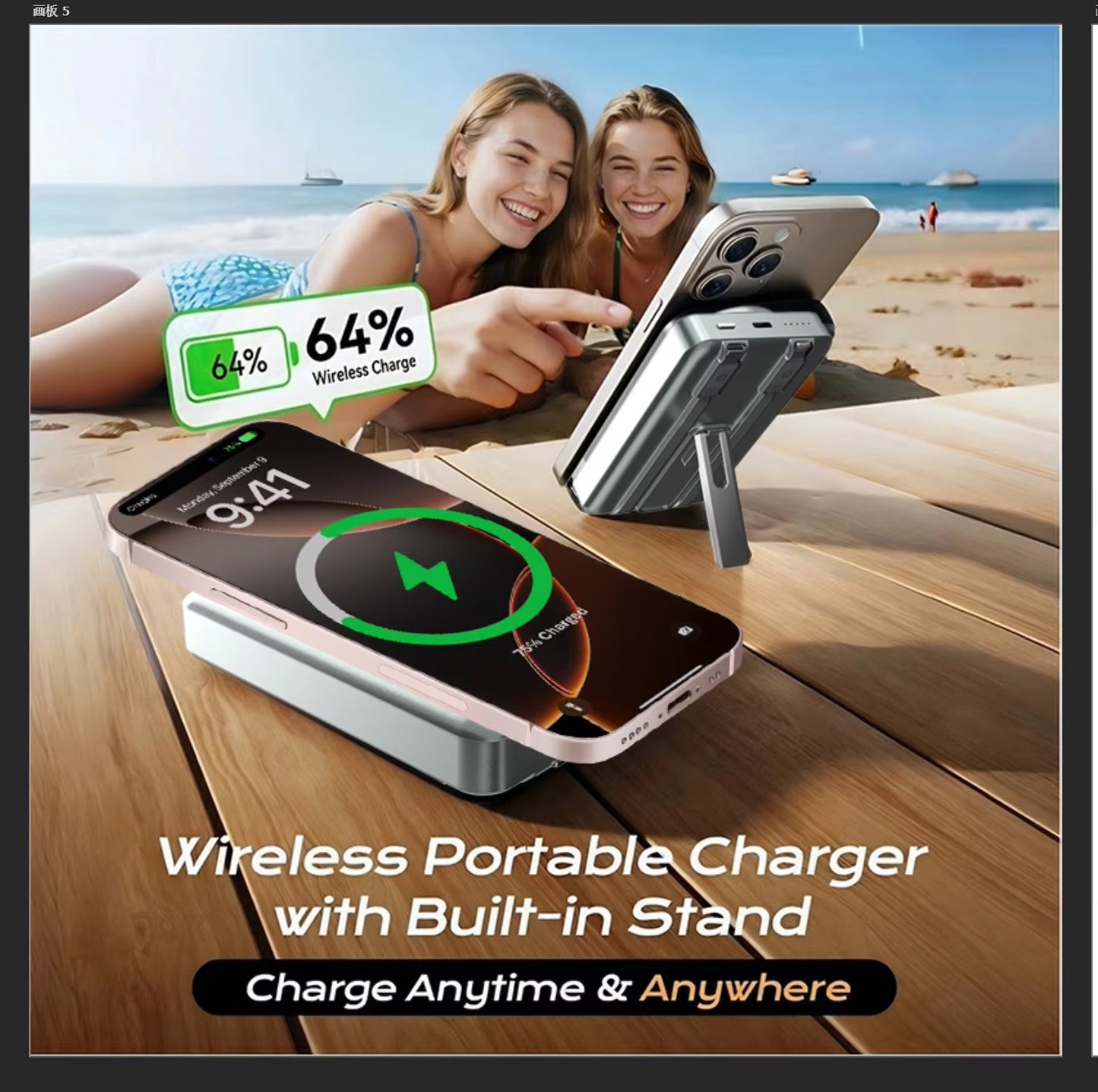 MagSafe Powerbank Remax 10 000 mAh med stativ och inbyggd Type-c och Lightning kabel Phonefleet