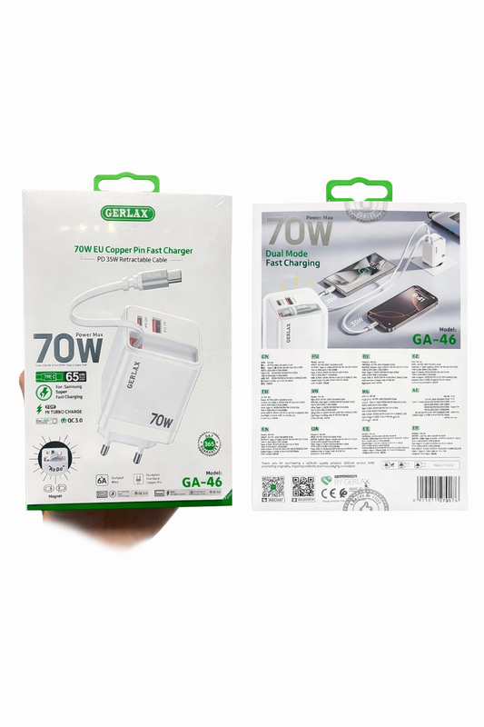 Gerlax 70w Snabbladdare med Type c kabel 1x USB-C 1x USB-A Phonefleet