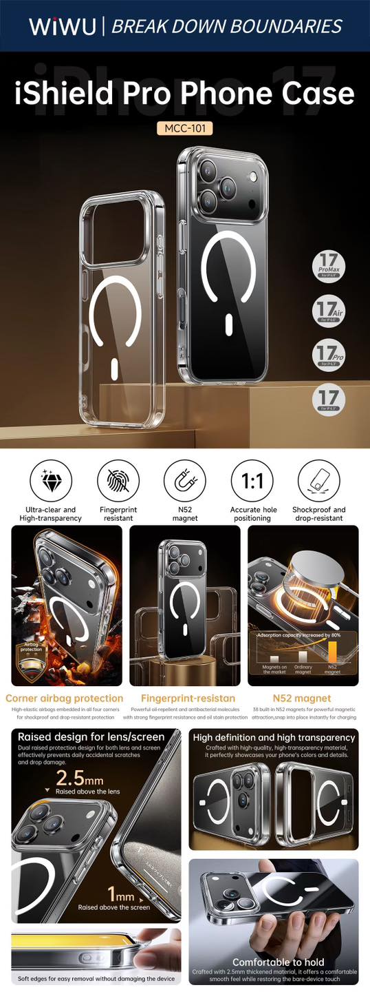 iPhone 17 Pro Max MagSafe Skal – WiWU iShield Pro Shockproof Transparent Case Phonefleet
