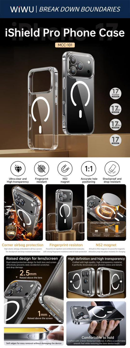 iPhone 17 Pro Max MagSafe Skal – WiWU iShield Pro Shockproof Transparent Case Phonefleet